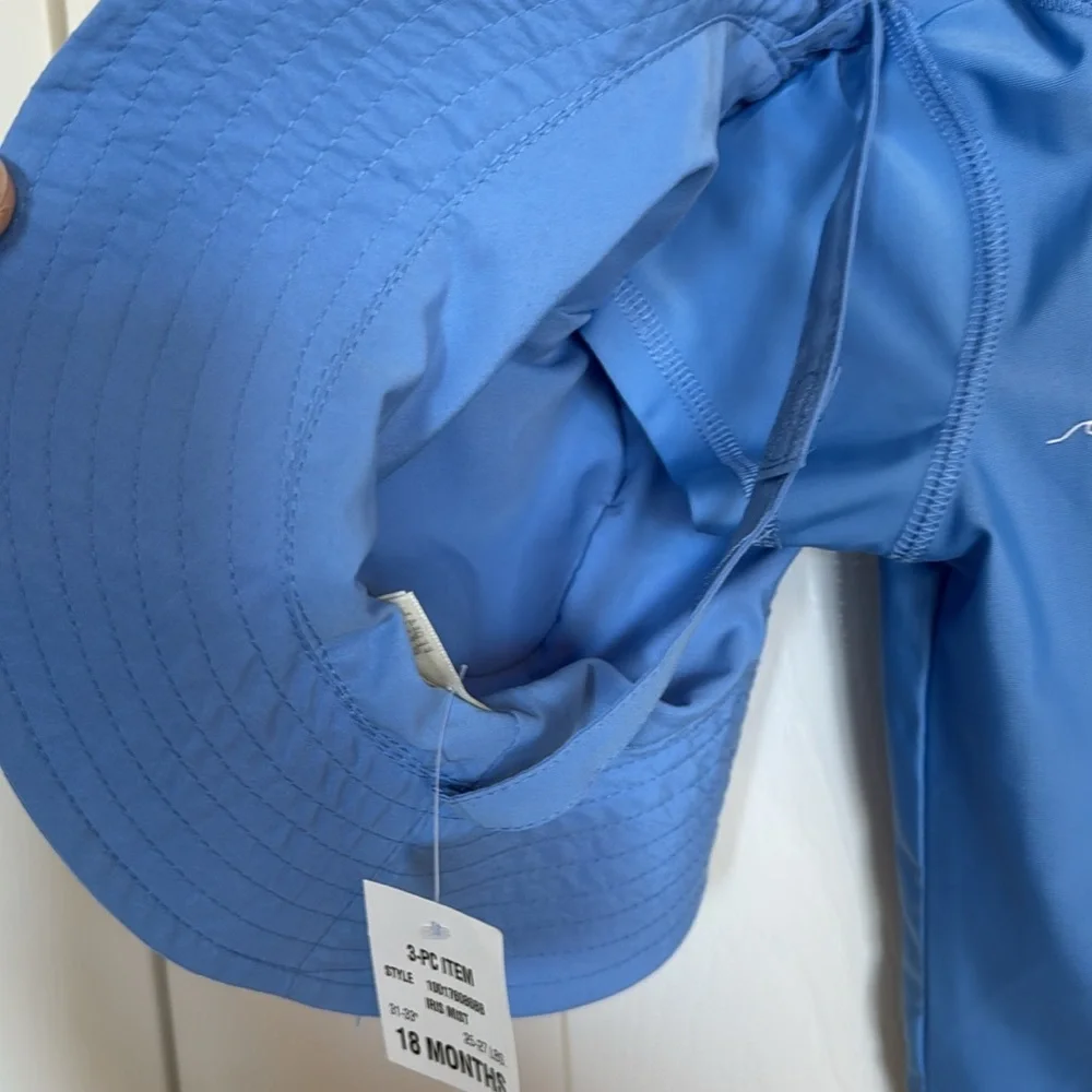 New! Kids Blue Swim Set with Hat Sun Protection UPF 50- Size 18 months